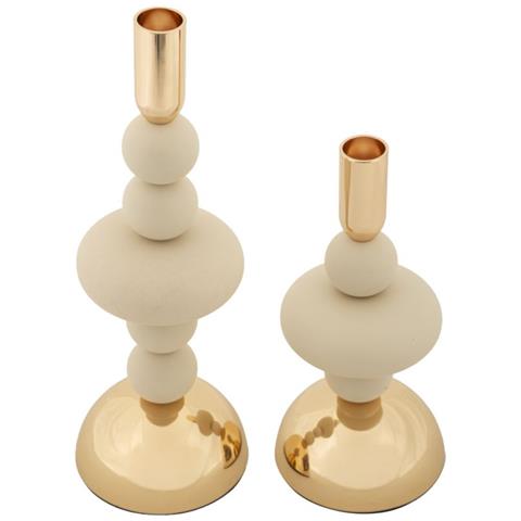 Portacandele Galaxy Crema E Oro Set 2 Pezzi Ø10x22 E Ø10x30 Cm - Foto 2