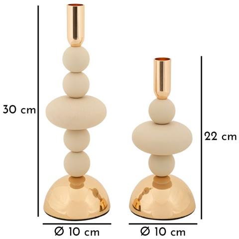 Portacandele Galaxy Crema E Oro Set 2 Pezzi Ø10x22 E Ø10x30 Cm - Foto 5