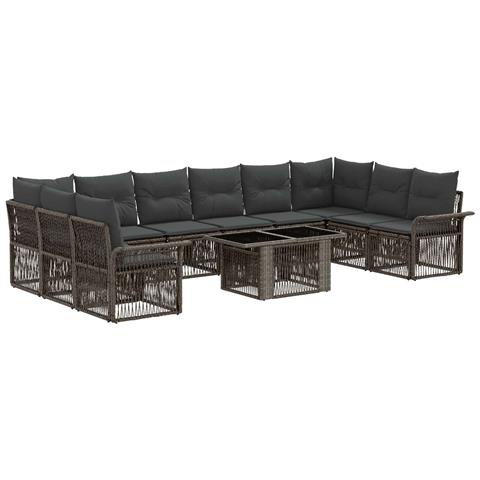Set Divano da Giardino 11 pz Grigio e Grigio Scuro polyrattan - Foto 1
