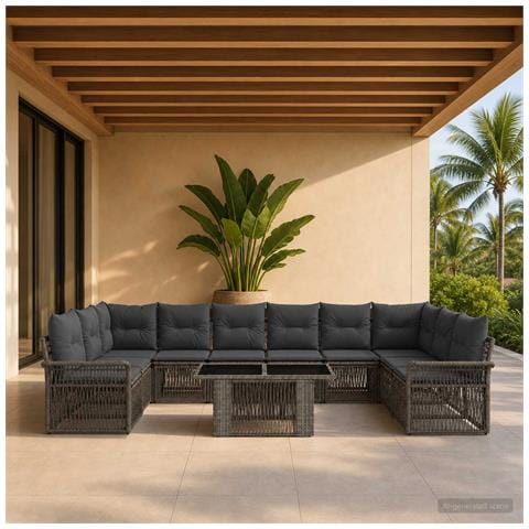 Set Divano da Giardino 11 pz Grigio e Grigio Scuro polyrattan - Foto 10