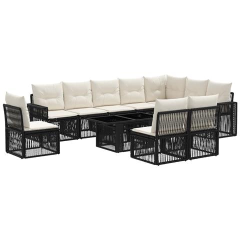 Set Divano da Giardino 11 pz Nero e Bianco Crema polyrattan - Foto 1