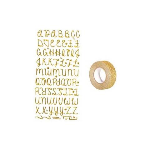 Adesivi Alfabete Dorato Con Glitter + Washi Tape Dorato 5 M - Foto 1