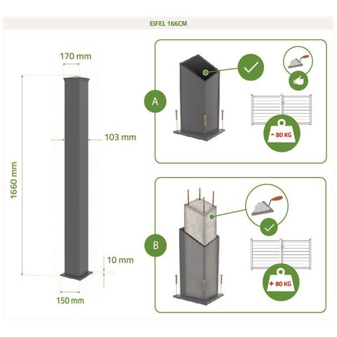 Set Di 4 Pali Eifel 10x10 In Alluminio A. 166cm- Grigio Antracite - Foto 8