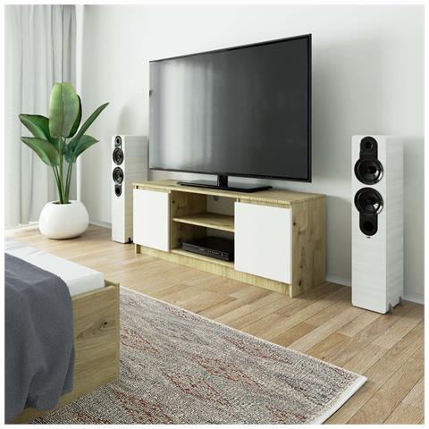 Mobiletto TV, 2 ante, 140x40x55 cm, Colore Quercia Artisan e Bianco - Foto 4