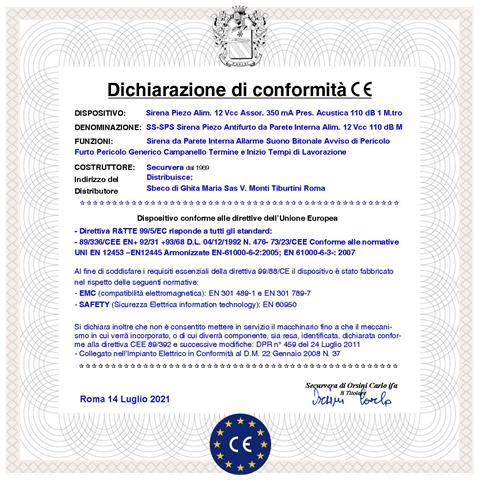 Sirena Antifurto Da Parete Interna 12 Pezzi Diffusore Piezo Acustica 120 Db Morsetti Polarizzati Alimentazione 12 Vcc - Foto 2