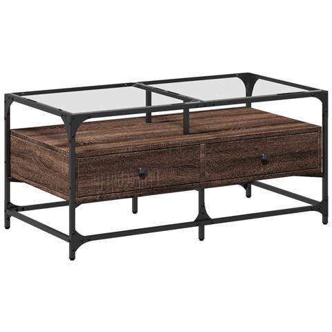 Tavolino Con Piano In Vetro Rovere Marrone 98,5x50x45cm Acciaio - Foto 2