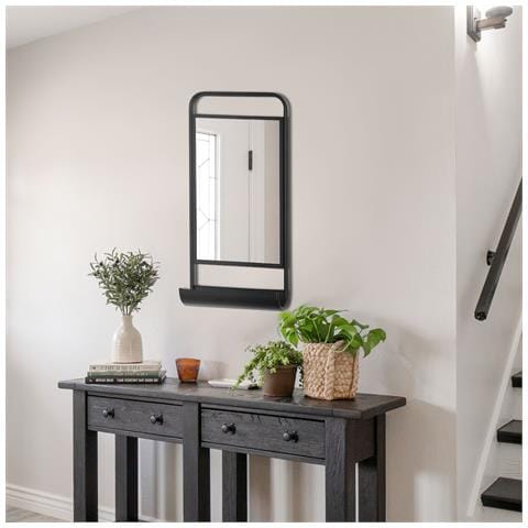 Specchio Da Parete Con Mensola Inferiore E Struttura In Metallo, 36.2x12x71.7cm, Nero - Foto 2