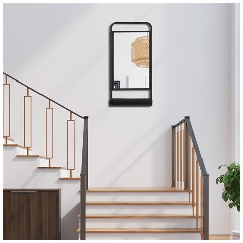 Specchio Da Parete Con Mensola Inferiore E Struttura In Metallo, 36.2x12x71.7cm, Nero - Foto 6