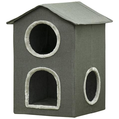 Casetta Per Gatti A Due Livelli Con Cuscini Lavabili 3 Entrate, 42x46x59.5 Cm, Grigio - Foto 1