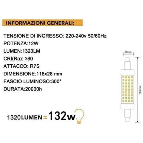 Lampadina Led Luce Naturale Attacco R7s 12 Watt Lampada Ricambio Per Faro 4000k - Foto 4
