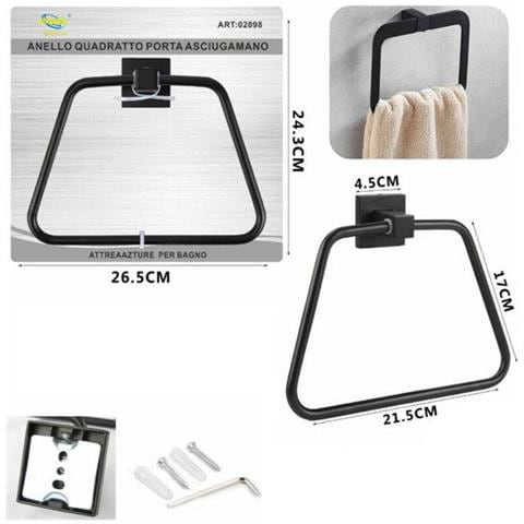 Porta Asciugamani Bagno Parete Salviette Nero Supporto Arredo Bagno 02098 - Foto 2