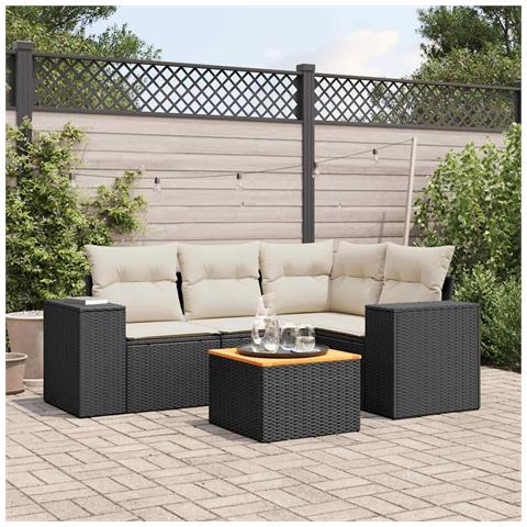 Set Divani da Giardino 5 pz con Cuscini in Polyrattan Nero - Foto 2
