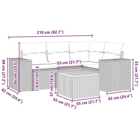Set Divani da Giardino 5 pz con Cuscini in Polyrattan Nero - Foto 3