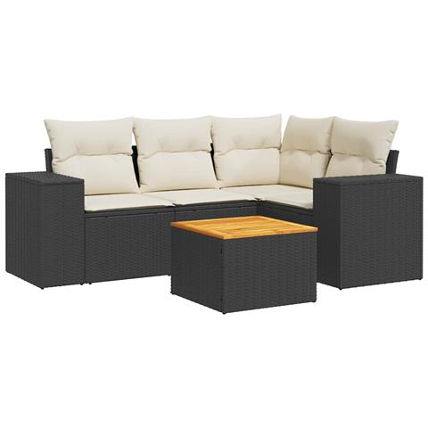 Set Divani da Giardino 5 pz con Cuscini in Polyrattan Nero - Foto 1