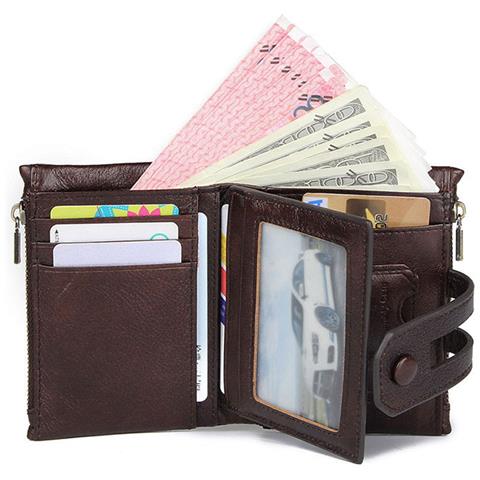 Portafoglio Con Cerniera In Vera Pelle - Marrone Scuro - Foto 4