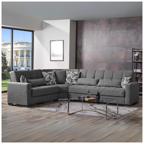 Divano Angolare Reversibile Fermina Wedge Con Doppio Letto E Doppio Contenitore In Crown 18 Grigio - Foto 1