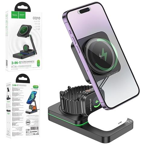 Hoco Cq10 Stazione Di Ricarica Fast 3 In 1 Magsafe 15w Iphone Iwatch E Airpods - Foto 1