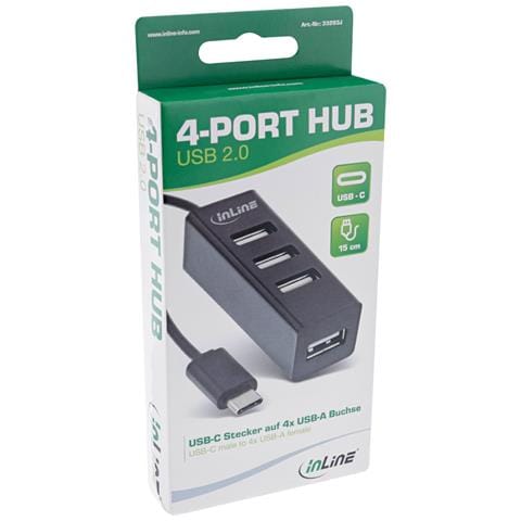 Hub USB 2.0 a 4 porte, da USB-C maschio a 4x USB-A femmina, cavo 15cm - Foto 3