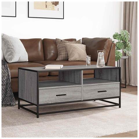 Tavolino Grigio Sonoma 100x50x45 Cm Legno Multistrato E Metallo - Foto 3