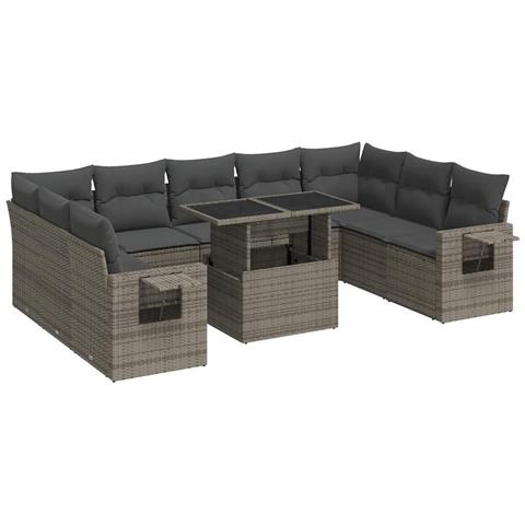 Set Divano Da Giardino 10 Pz Con Cuscini Grigio In Polyrattan - Foto 2