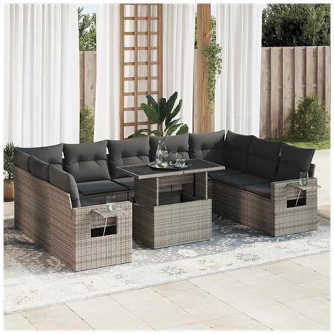 Set Divano Da Giardino 10 Pz Con Cuscini Grigio In Polyrattan - Foto 1