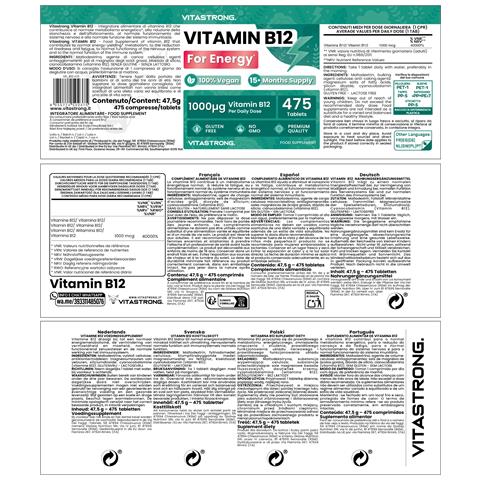 Vitamina B12 1000mcg Vegana, 475 Compresse, 1 Al Giorno (scorta Oltre 15 Mesi) - Foto 4