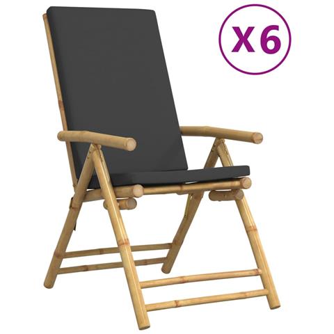 Lusso Casadino -  Sedie Da Giardino Reclinabili 6 Pz Cuscini Grigio Scuro Bambù - Foto 1