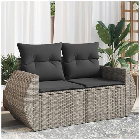 Lusso Casadino -  Divano Da Giardino Con Cuscini 2 Posti Grigio In Polyrattan - Foto 8