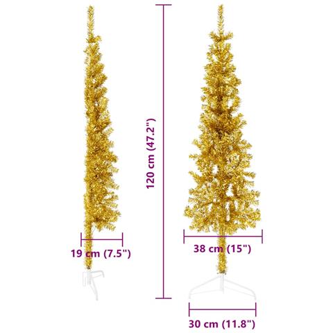 Lusso Casadino - Albero Natale Artificiale Sottile A Metà Con Supporto Oro 120cm - Foto 8