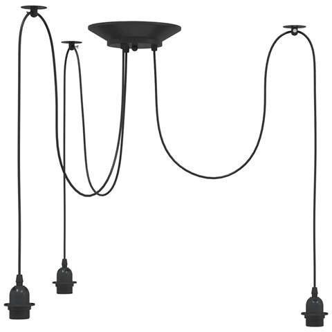 Lampada a Sospensione con 3 Portalampada E27 in Metallo Nero - Foto 1