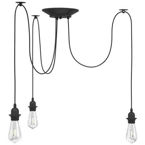 Lampada a Sospensione con 3 Portalampada E27 in Metallo Nero - Foto 2