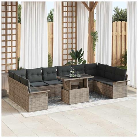 Set da giardino 11 pezzi con cuscini grigio in rattan - Foto 2