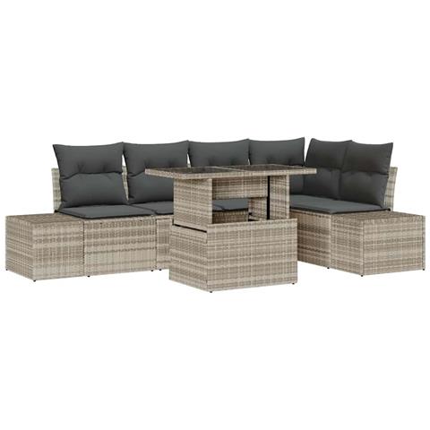 Set Divani Giardino da 6 Pezzi con Cuscini Grigio Chiaro in Rattan - Foto 1