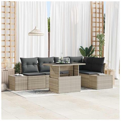 Set Divani Giardino da 6 Pezzi con Cuscini Grigio Chiaro in Rattan - Foto 2