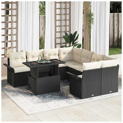 Set giardino 9 pezzi con cuscini - Rattan nero, Divano giardino 2 posti con ripostiglio e cuscini - Rattan nero - Foto 2