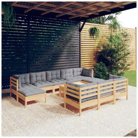 Set Divani da Giardino 11 pz con Cuscini Grigi Massello di Pino - Foto 2