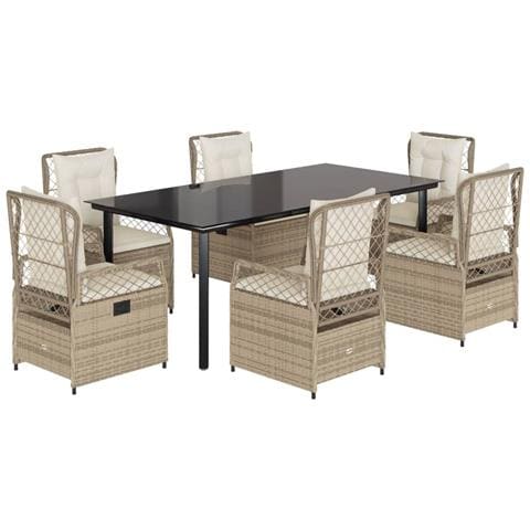 Set da Pranzo da Giardino 7 pz con Cuscini Beige in Polyrattan - Foto 1