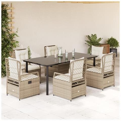Set da Pranzo da Giardino 7 pz con Cuscini Beige in Polyrattan - Foto 2