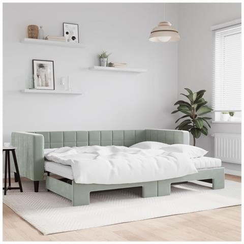 Divano Letto Estraibile Materassi Grigio Chiaro 90x190 Velluto - Foto 2