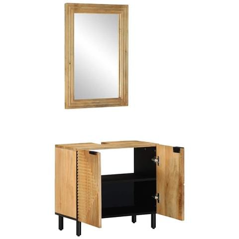 Set Mobili da Bagno 2pz Marrone in Legno Massello di Mango - Foto 2