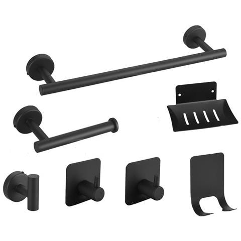 Set Di 7 Pezzi Di Porta Asciugamani Da Bagno In Acciaio Inossidabile Senza Foratura Black - Foto 1