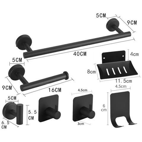 Set Di 7 Pezzi Di Porta Asciugamani Da Bagno In Acciaio Inossidabile Senza Foratura Black - Foto 2