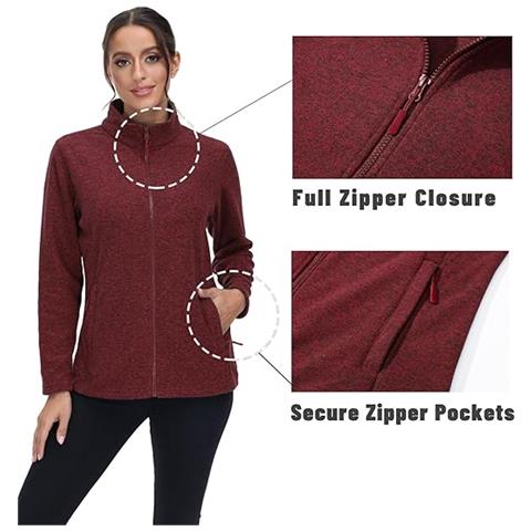 Tacvasen Giacca In Pile Da Donna Con Zip Leggera Calda Rossa Taglia M - Foto 4