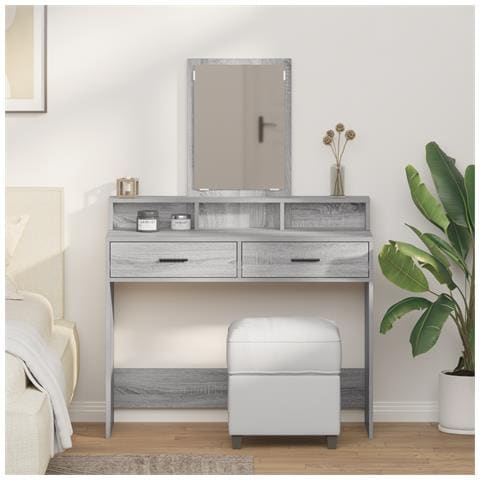 Tavolo da trucco con cassetti Grigio Sonoma 100x41x140 cm - Foto 2