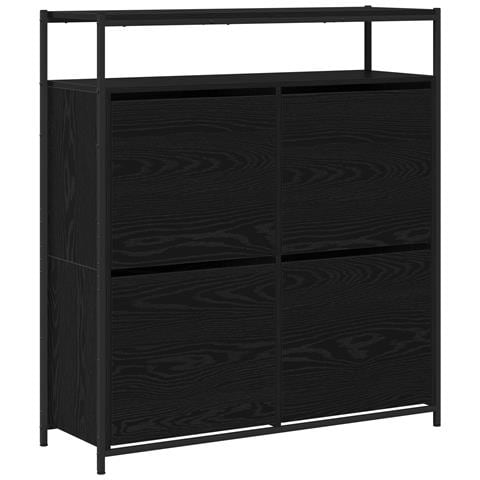 Mobile per scarpe con 4 cassetti a ribalta Rovere nero 100x34x112 cm - Foto 1