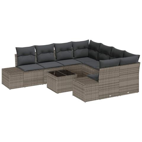 Set Divano da Giardino con cuscino 9 pcs Grigio 55 x 55 x 37 cm - Foto 1