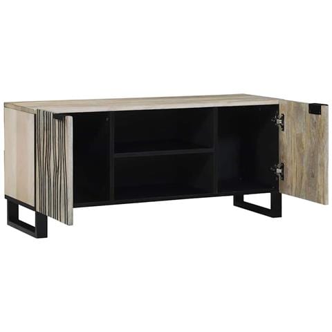 Mobile TV Bianco 160 x 30 x 30.5 cm legno massello di mango - Foto 2