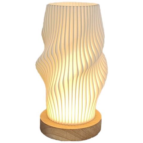 Lampada Da Scrivania Usb Dimmable Con Base In Legno Nordico - Luce Notturna Da Comodino - Foto 1