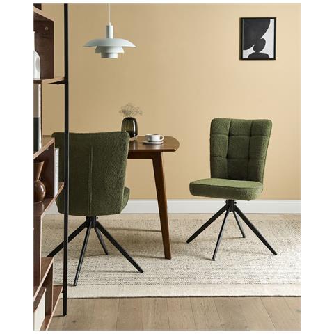 Set Di 2 Sedie Da Pranzo Ryan Bouclé Verde - Foto 1