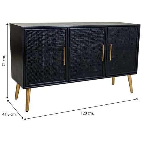 Credenza In Legno Laccato Nero E Griglia 120x41,5x71h - Foto 8